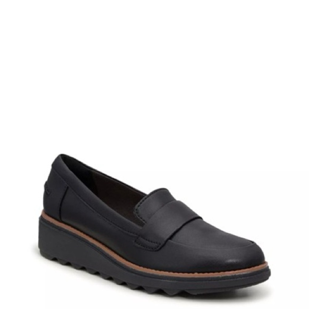 💕💕⬇️$45.00 ⬇️💕💕Clarks Sharon Gracie Wedge Loafer Black Comfort Shoes size 7